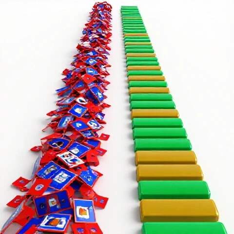 Dynamic split screen showing a chaotic, cluttered video timeline contrasted with a neat, organized video chapter layout in vivid colors.