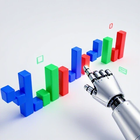 Vibrant segmented video timeline with metallic hand highlighting a section on a bright studio background