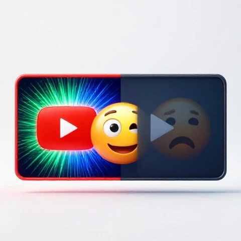 Split-screen image comparing an exciting YouTube thumbnail with vibrant colors and a surprised emoji to a dull frame with a bored emoji, highlighting the effect of cold opens.
