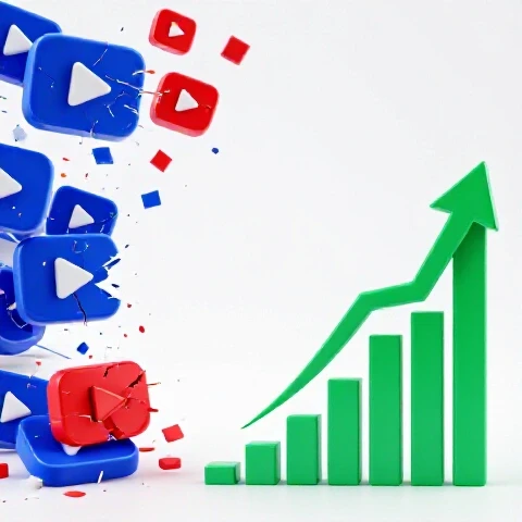 A dramatic scene shows broken video icons and charts on one side, vibrant arrows and thriving video elements rising on the other.
