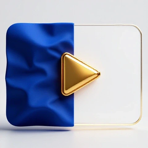 A split image shows a crumpled video thumbnail transforming into a gleaming gold play button on a bright background.