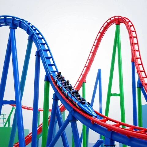 Dramatic rollercoaster plunge and rise in bold colors, symbolizing YouTube revenue decline and recovery.