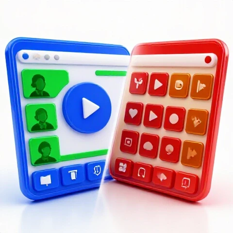 Split image of familiar and altered YouTube interfaces, showcasing a visible drop in engagement.