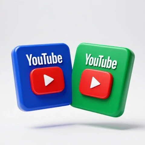Split scene with two vibrant YouTube video thumbnails, one fading, on a bright white background to illustrate viewer attention retention.