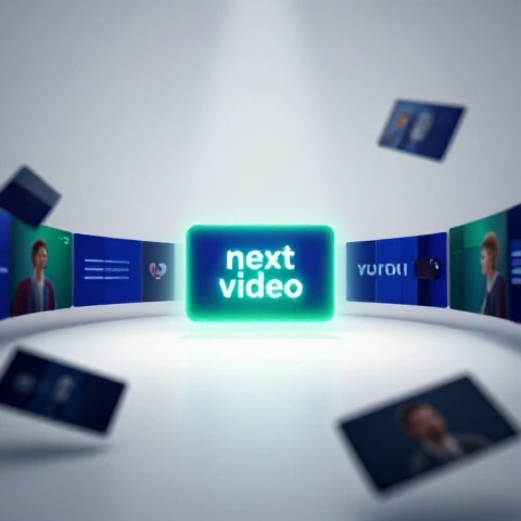 Glowing next video thumbnail spotlighted among blurred previews on a bright white background, symbolizing YouTube end screen strategy.