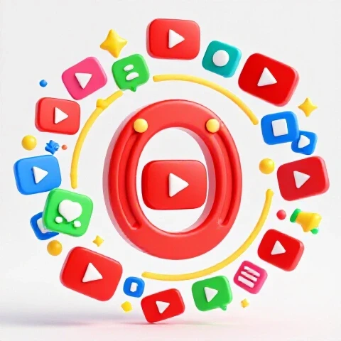 Vibrant magnet attracting colorful play buttons and audience icons on a bright studio background
