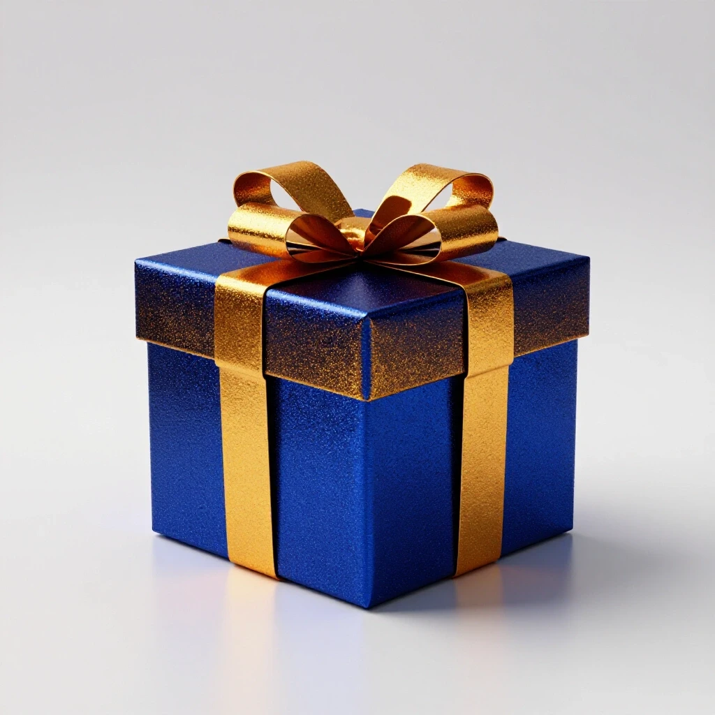 A glittering oversized gift box centered in a bright studio, evoking curiosity and intrigue.