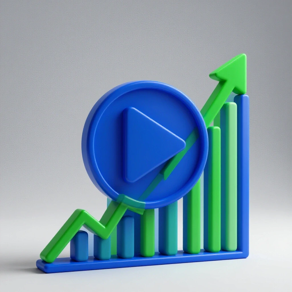A dynamic upward graph and play button illustration representing YouTube growth services and increased engagement.