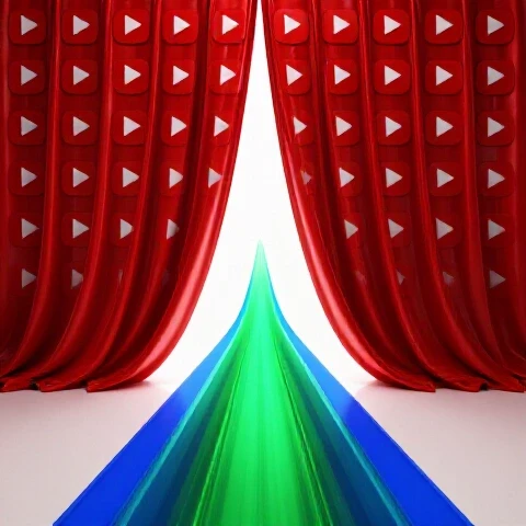 Vibrant YouTube play icons part to reveal a glowing hidden path, symbolizing a secret strategy