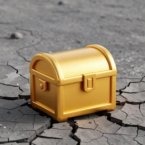 A 3D golden coin rising from cracked gray ground, symbolizing financial opportunity amid recession.