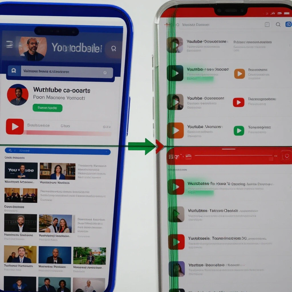 A split-screen image showing a vibrant YouTube interface with one single account and one multiple account, emphasizing contrast.