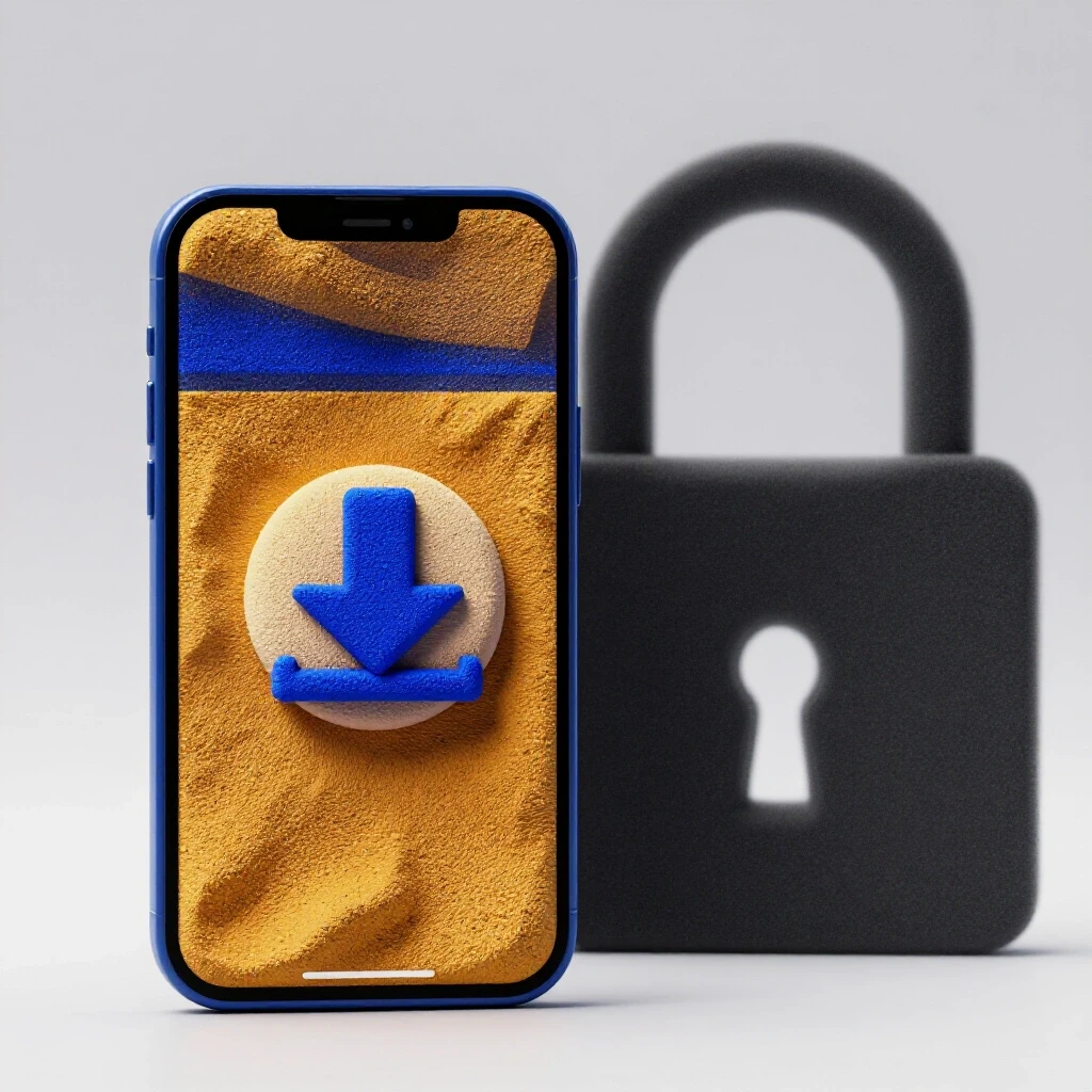 A split scene showing a vibrant smartphone displaying a YouTube video download icon on one side, and a locked padlock on the other, representing video downloading restrictions.