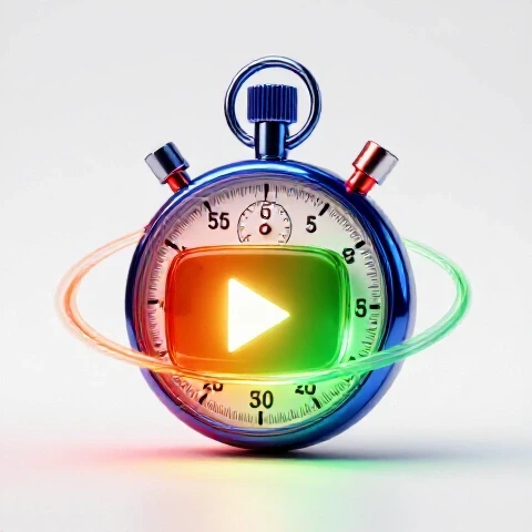 Glossy stopwatch and glowing play button in vibrant colors on a clean white background, symbolizing urgent video retention
