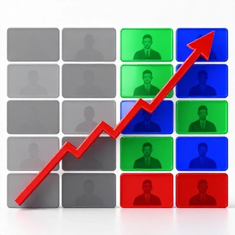 Split-screen of an ascending graph transforming dull thumbnails into vibrant, colorful ones on clean white background.