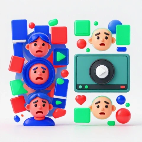 Split-screen of two video opening styles—one chaotic and cluttered, one clean and engaging—with viewer reactions.