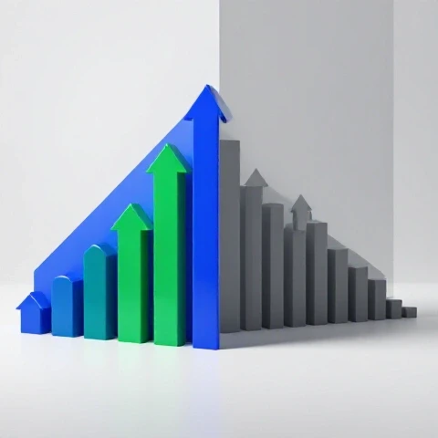 Split-screen 3D image of a vibrant video thumbnail with upward-trending graphs beside a dull thumbnail fading out, highlighting stark SEO impact.