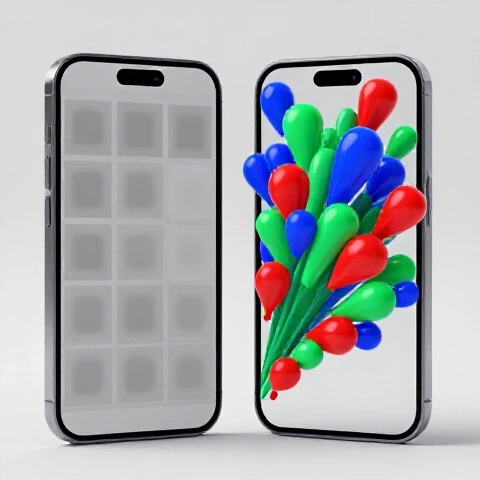 Split-screen image showing dull gray thumbnails on one phone and vibrant colors bursting from another, symbolizing effective YouTube Shorts strategies.