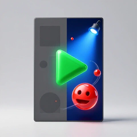 Split-scene of a dull static video frame transforming into a vibrant, cinematic moment with vivid colors and expressive icons.
