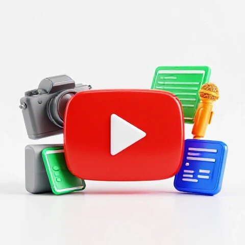Vivid 3D scene of a YouTube play button moving from shadow to vibrant light with creative tools, symbolizing channel recovery.