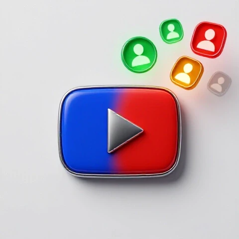 A vibrant play button-shaped magnet draws glowing user icons from a dull crowd on a bright background.