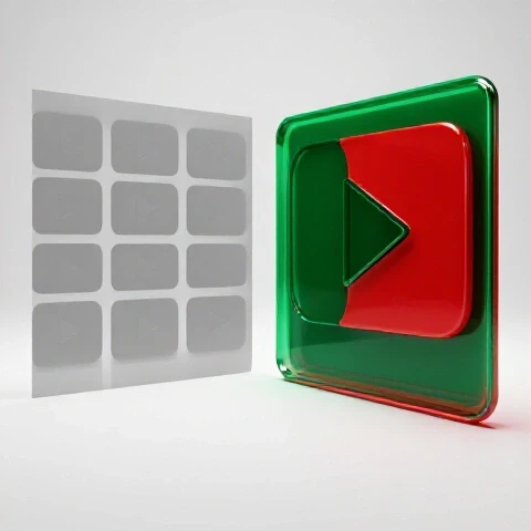 Split-screen showing plain grey video thumbnails on one side and one vibrant, stand-out thumbnail on the other, all on a bright background