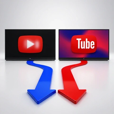 Two contrasting YouTube thumbnails—one dull, one vibrant—side by side with diverging arrows on a bright background.