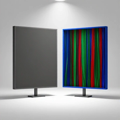 A split-image showing a dull, gray video thumbnail transforming into a vibrant, colorful version under bright studio lighting.