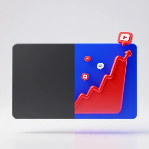 Split-screen of two YouTube video thumbnails—one dull, one vibrant with rising graph lines and engagement icons, illustrating growth impact.