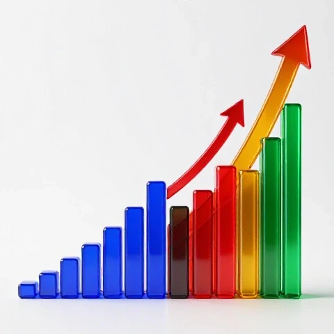Split graph in rich colors showing a sudden surge in video views with dynamic upward arrows and clear background.