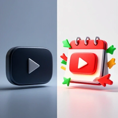 Split-scene of two YouTube channels: one stagnant and dim, the other vibrant with growth symbols and bright lighting.