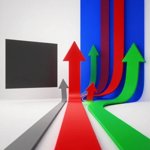 Split-screen showing dull versus vibrant video thumbnails with glossy arrows and bright studio lighting.