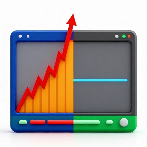 Split-screen showing a vibrant video player with an upward graph beside a dull player with a flat line, highlighting video format impact.