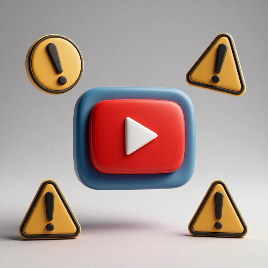 A vibrant YouTube play button emerges from the LinkedIn logo, surrounded by caution symbols, illustrating cross-platform posting errors.