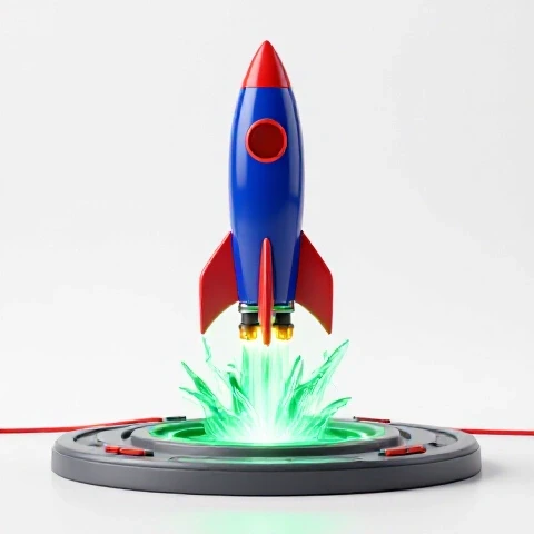A vivid rocket being jump-started with glowing energy on a bright white background, symbolizing renewed video momentum.
